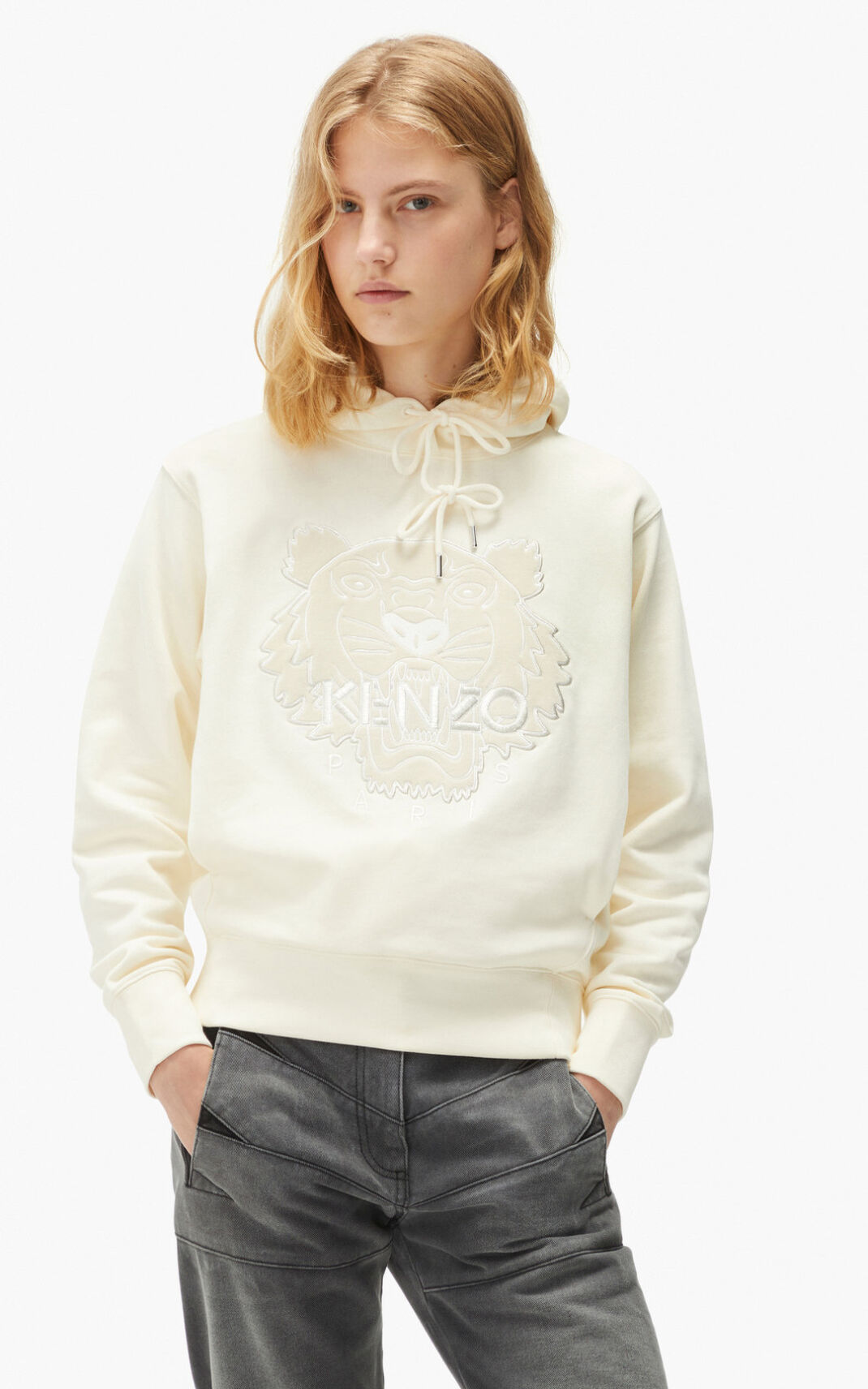 Kenzo The Vinter Capsule Tiger Hættetrøje Dame - Hvide DK-964129